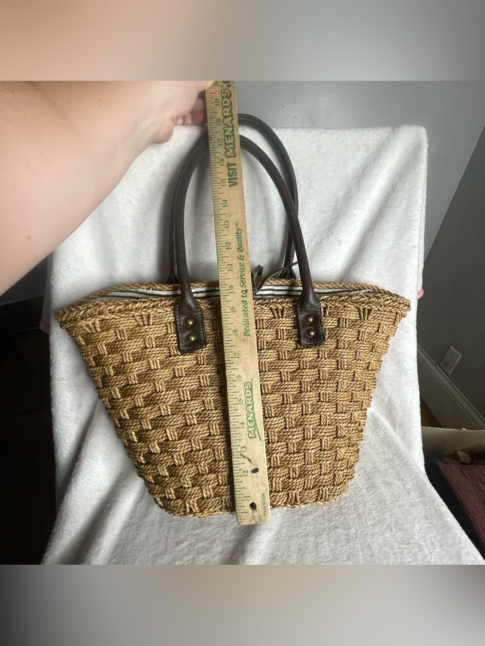 J.Crew Basket Weave Straw Market Basket Tote Beach Bag 82574 - Picture 4 of 10